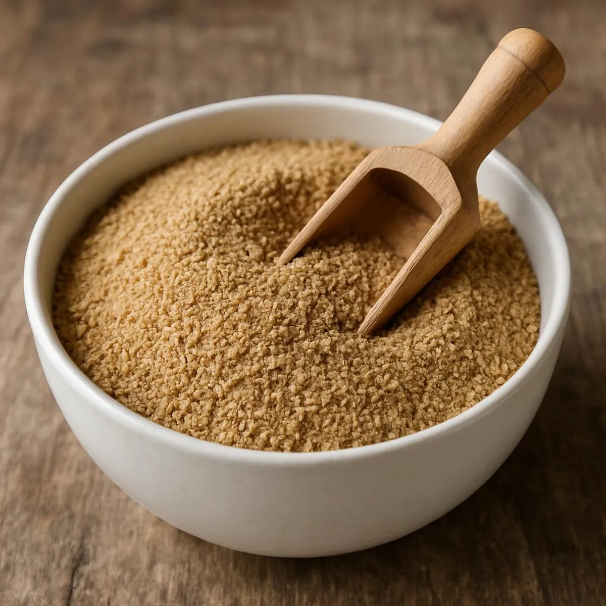 A bowl of bokashi bran and a scoop, ready for use