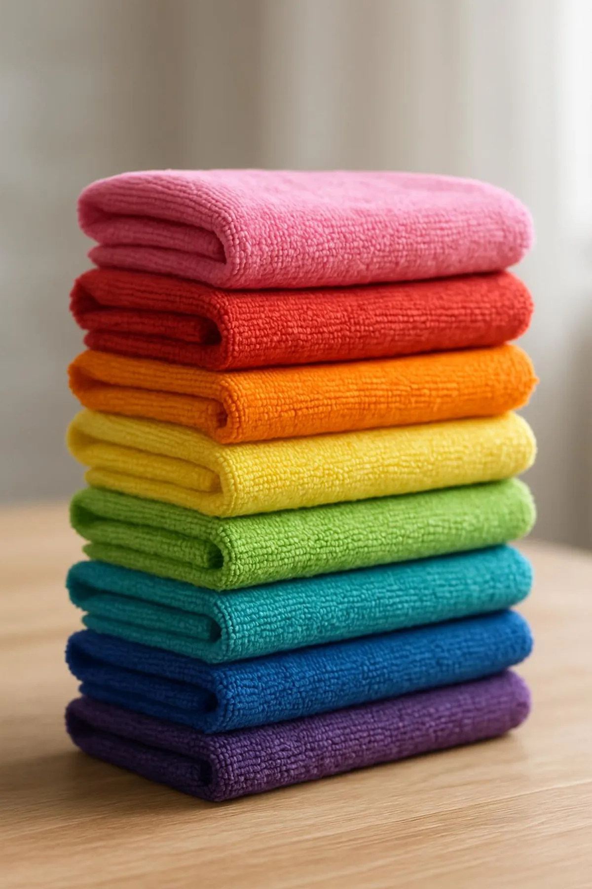 A cheerful stack of colorful reusable towels ready for action