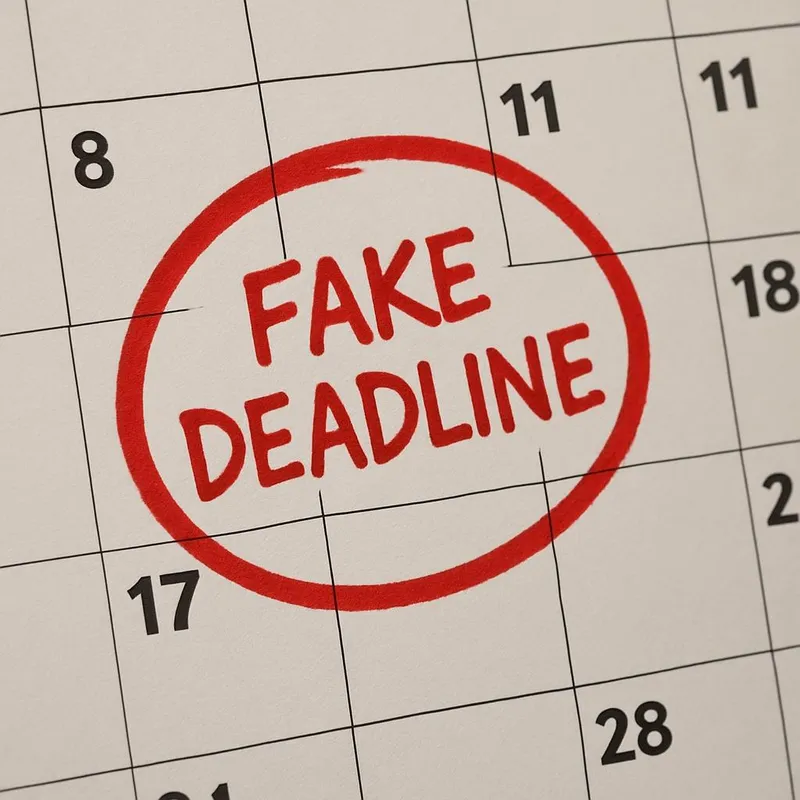 A fake deadline circled in red on a calendar