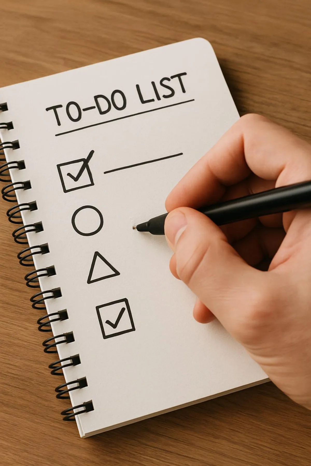 A hand checking off a to-do list with simple symbols