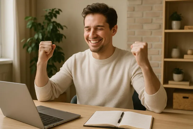 A person finishing a task and feeling accomplished