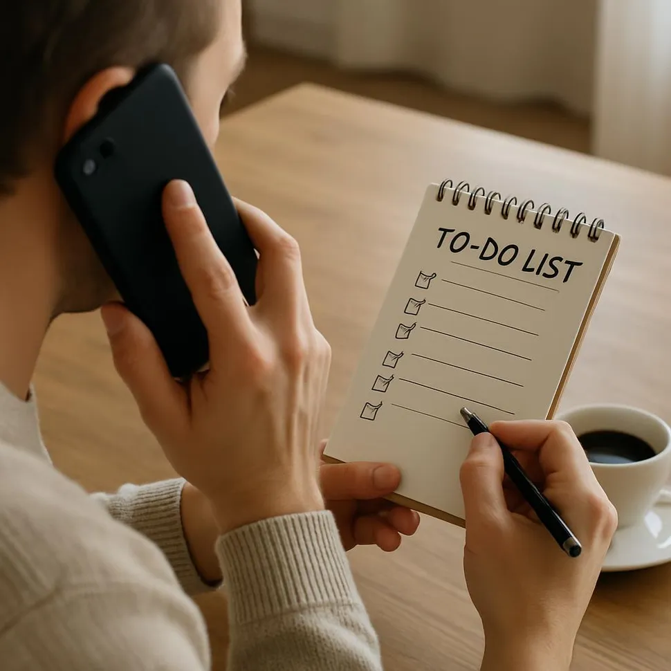 A person on the phone checking a to-do list