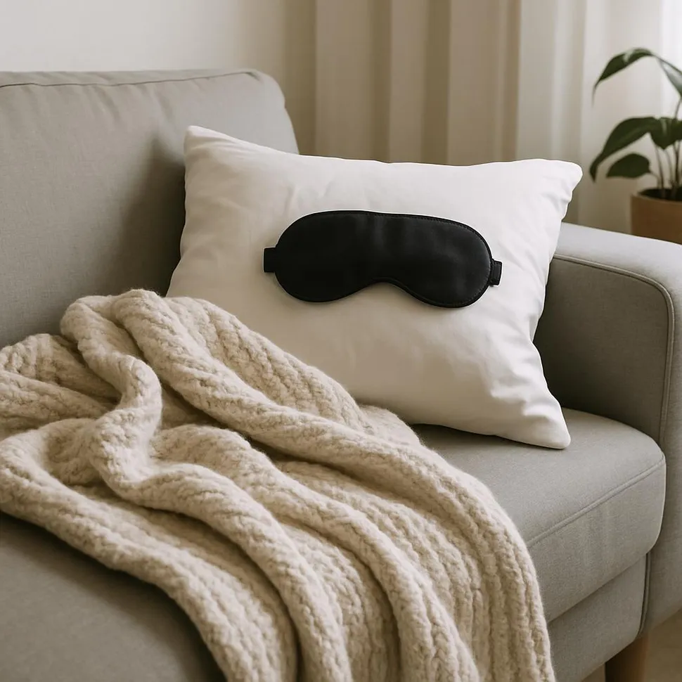 A short power nap setup with a cozy blanket