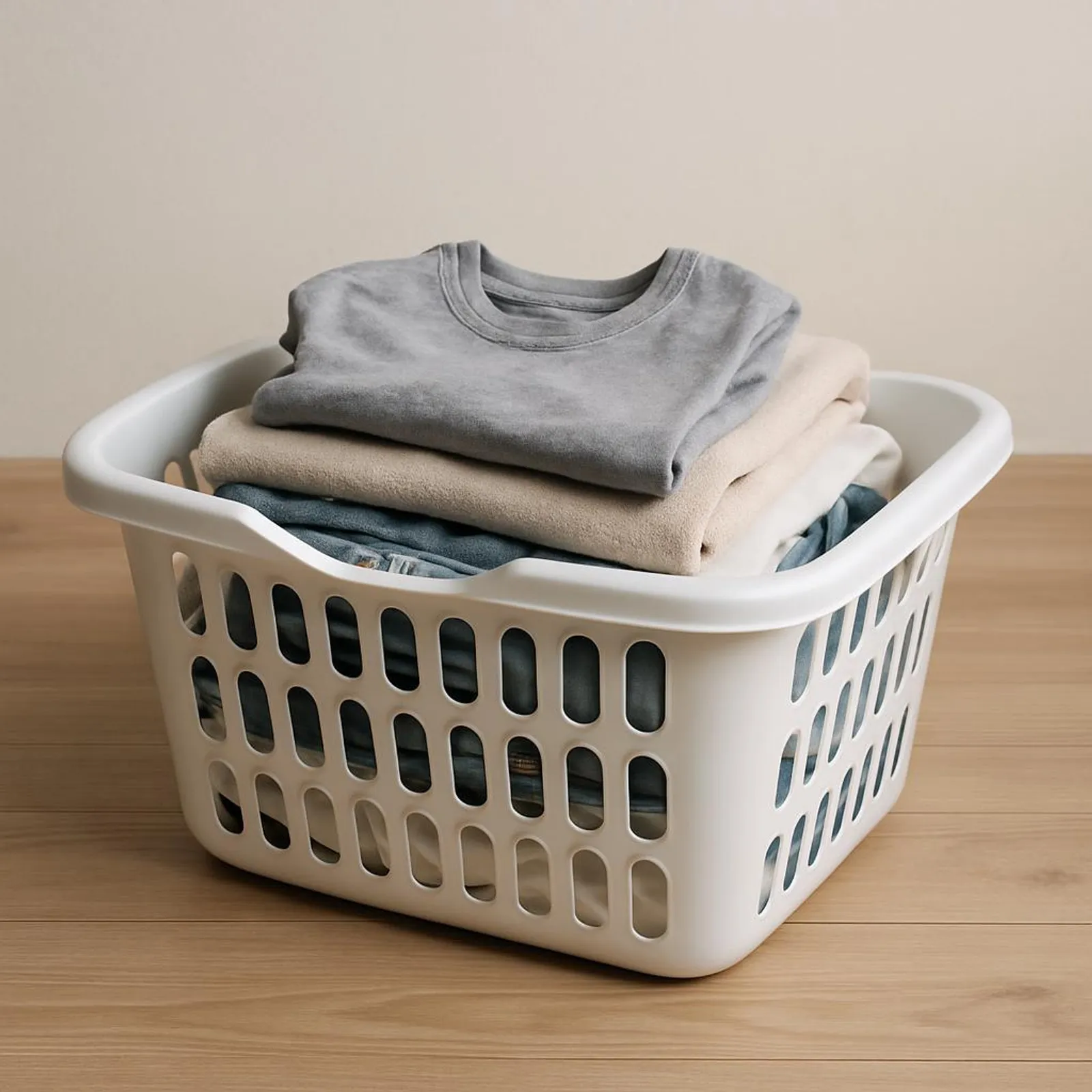 A simple laundry basket ready for a small, manageable load.