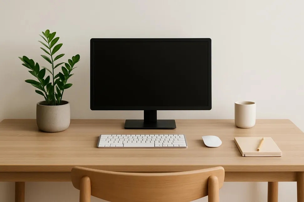 A tidy minimalist desk after decluttering