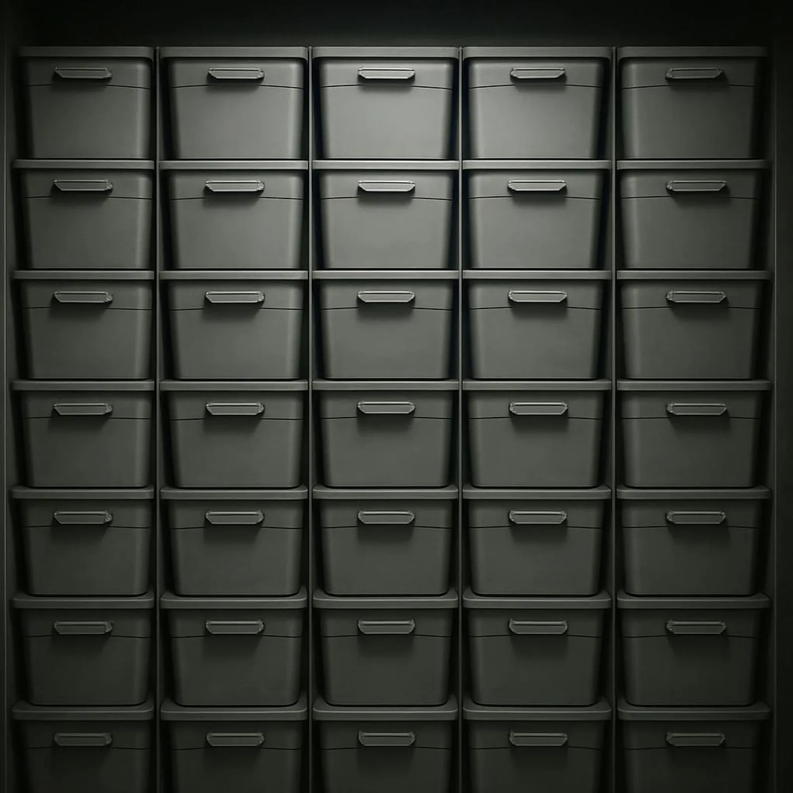 A wall of identical storage bins looking tempting and ominous
