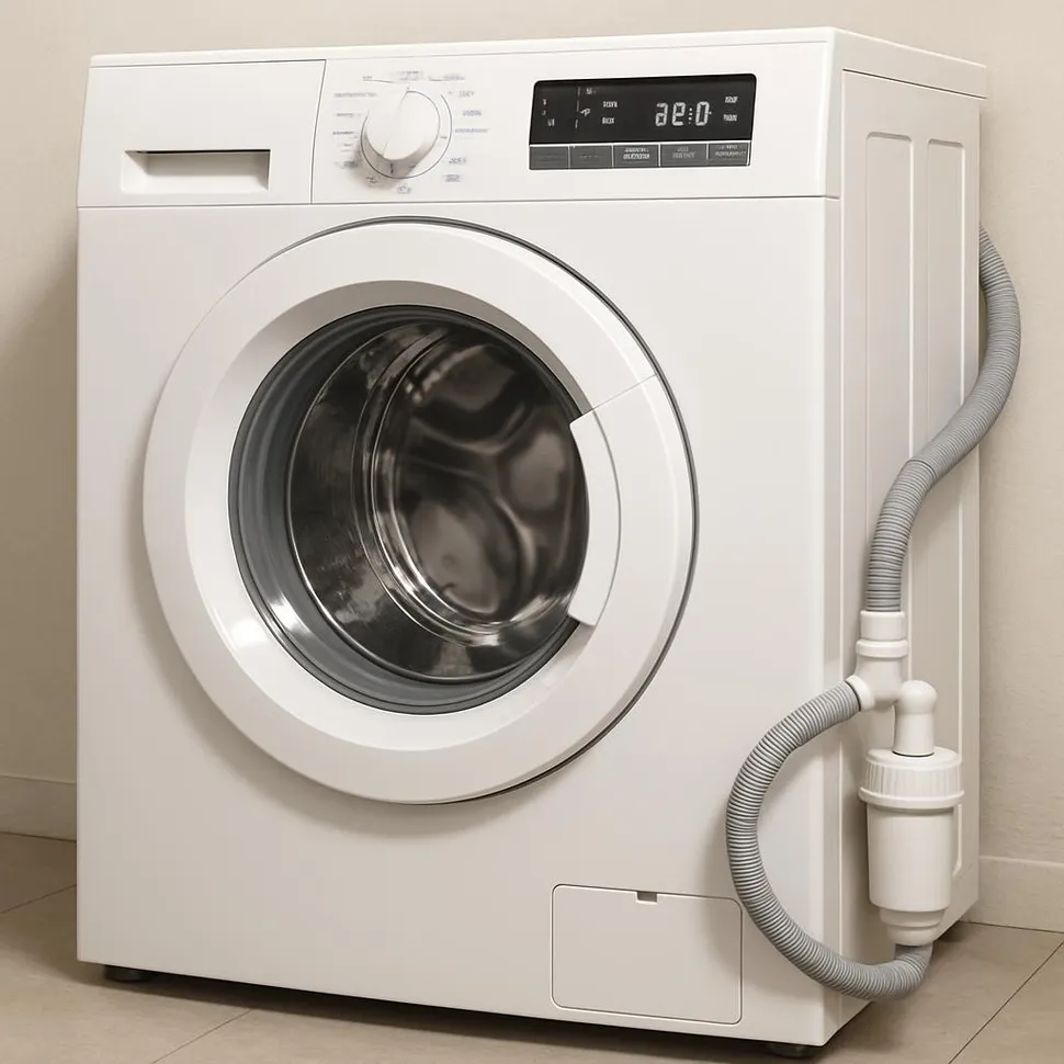 A washing machine with external filter tubing