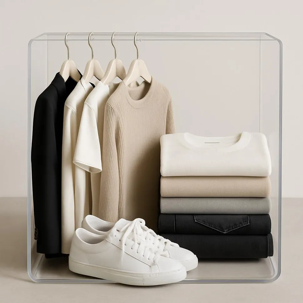 After: minimalist capsule kit in a clear organizer