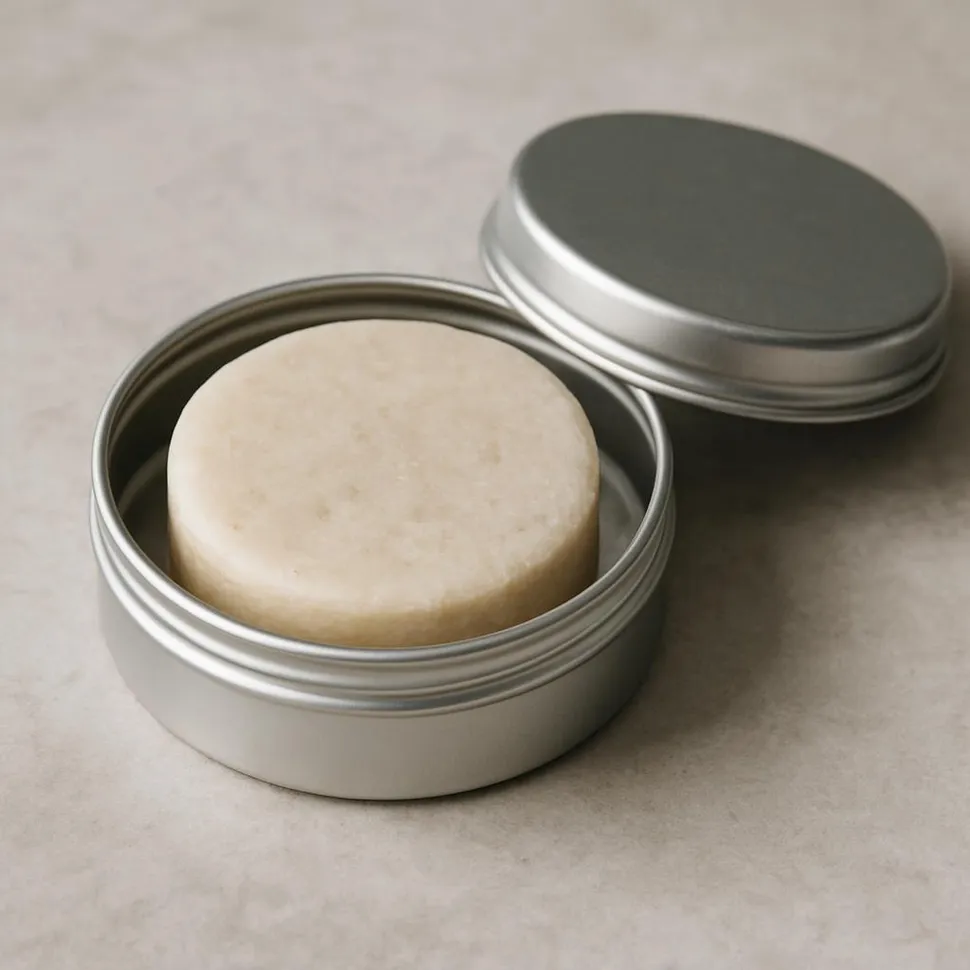 Aluminum travel tin for solid shampoo