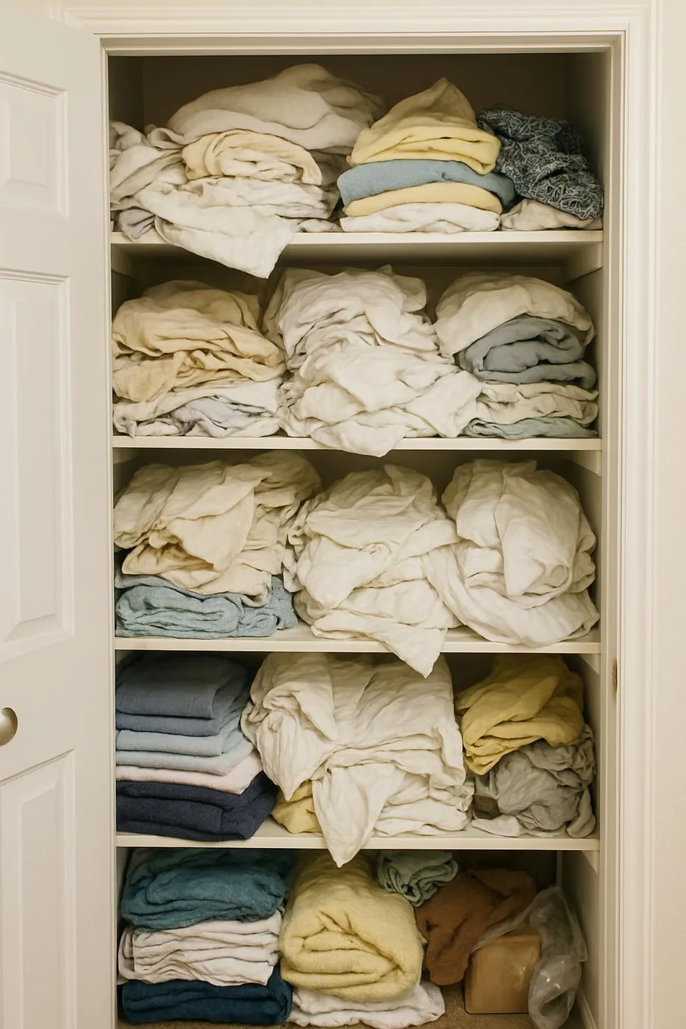 Before: a messy, overflowing linen closet