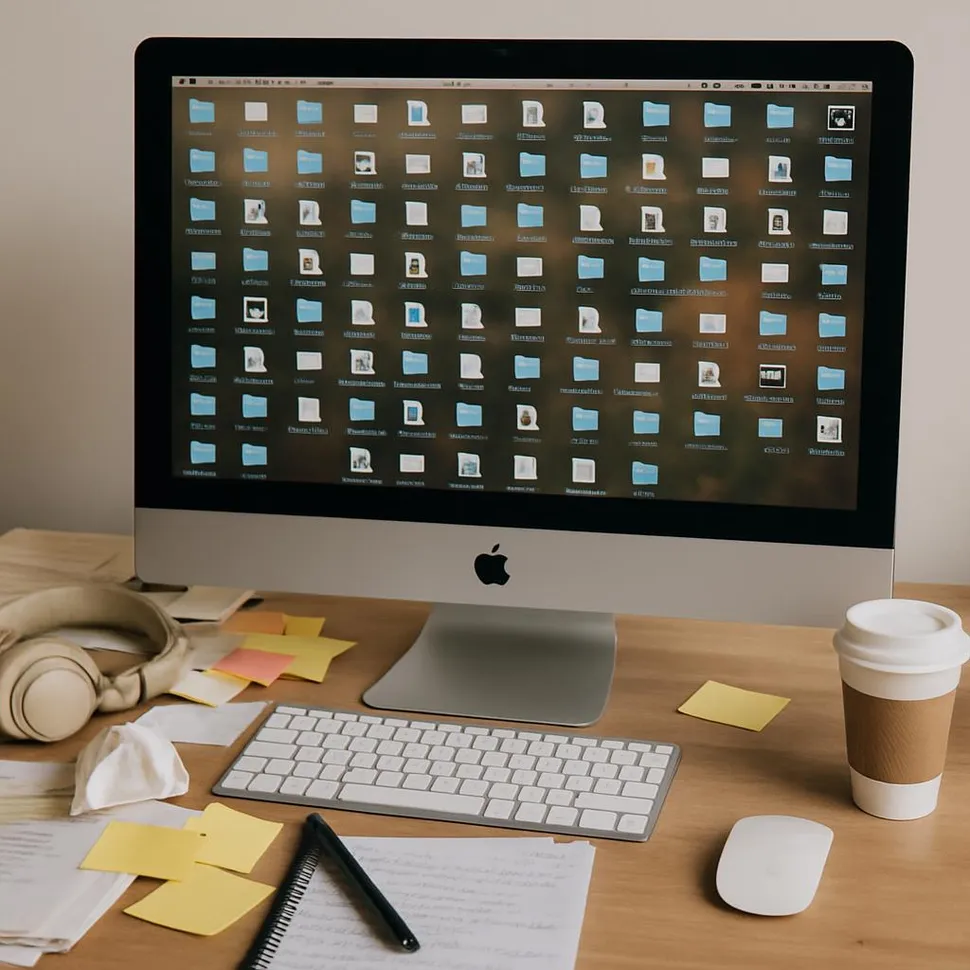 Before digital declutter: messy desktop