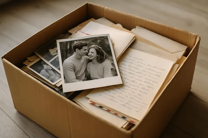 box full of sentimental items like photos and letters