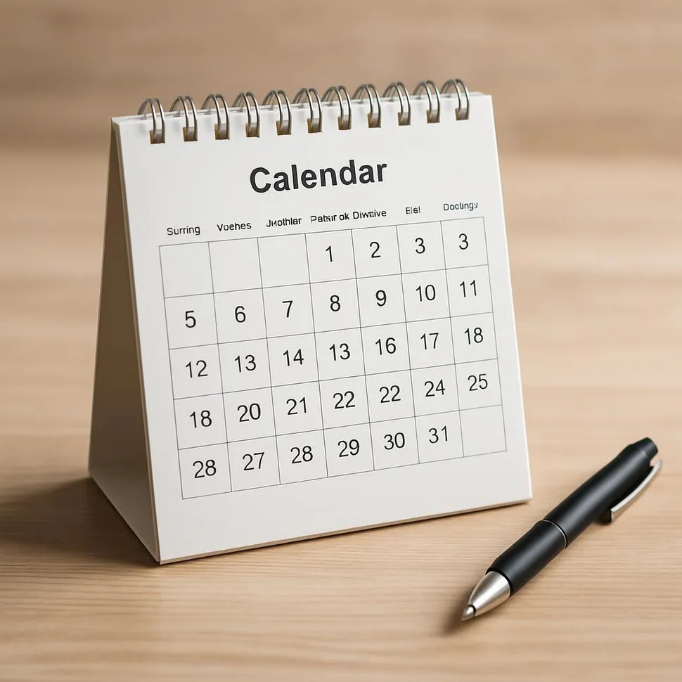 Calendar on a table with a pen