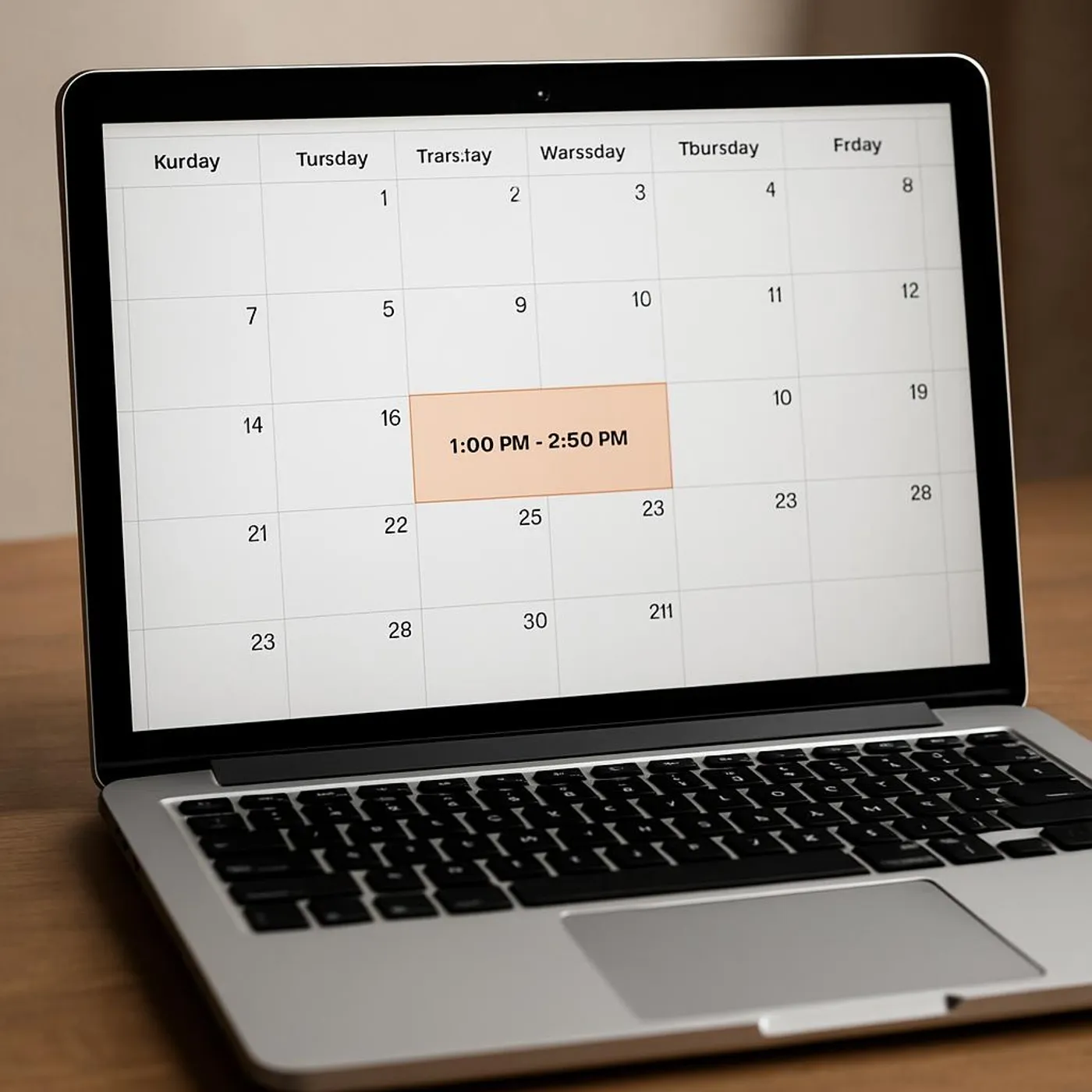 Calendar view on laptop with a 90-minute block highlighted