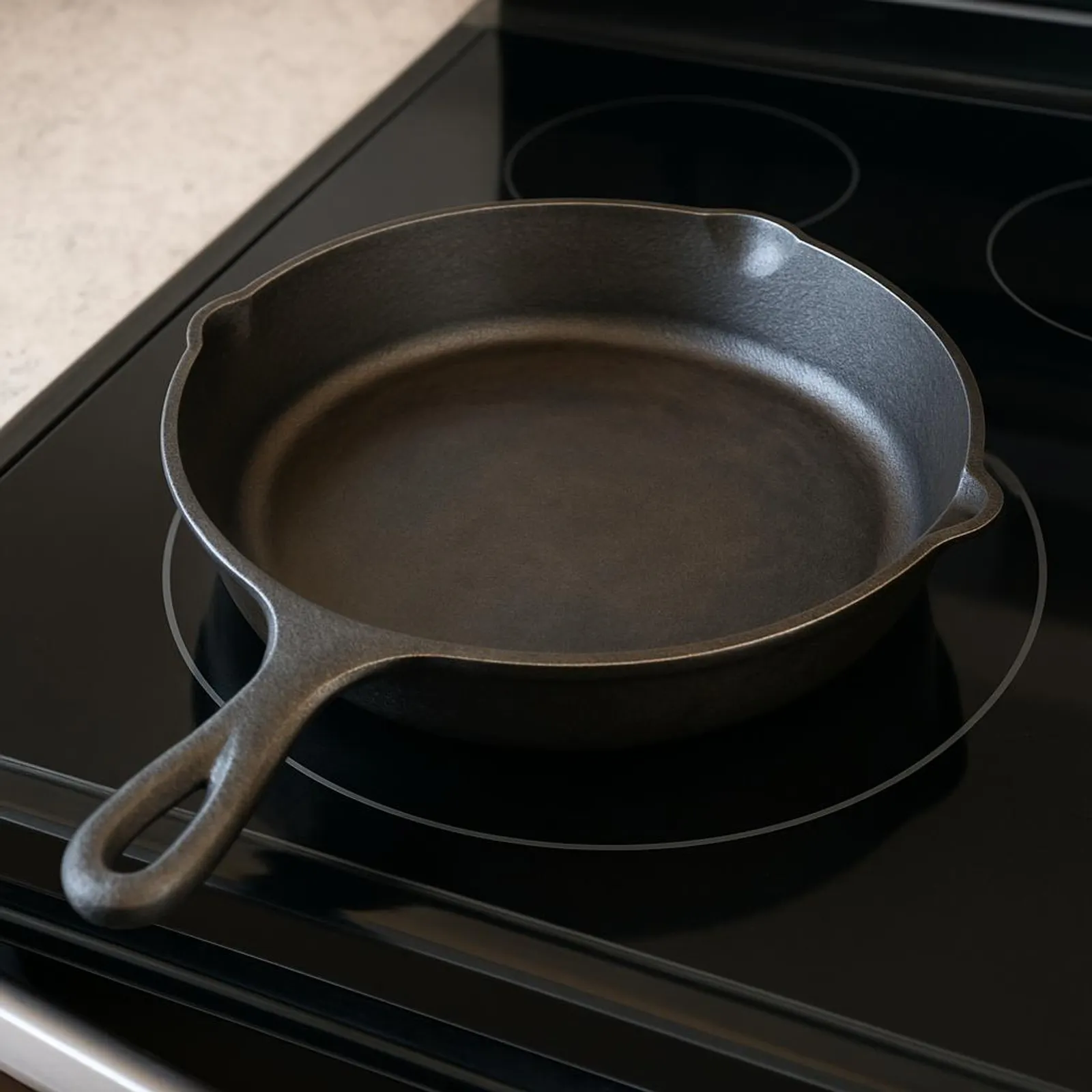 Cast iron skillet on a cooktop