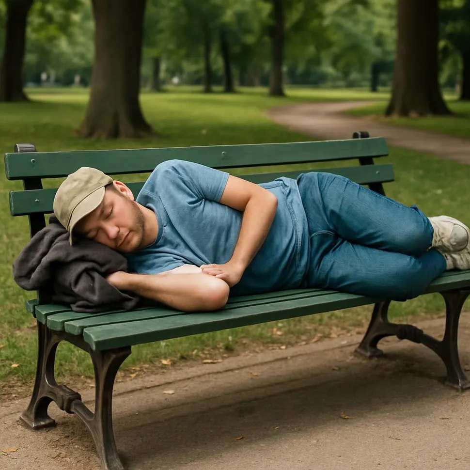 Casual nap on a park bench
