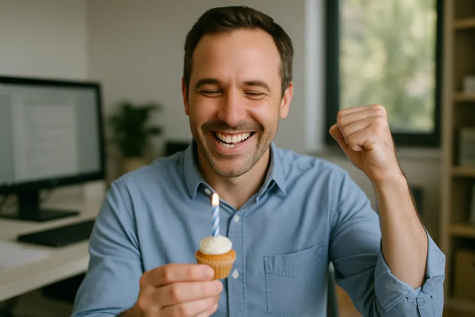 Celebrating productivity with a tiny cupcake