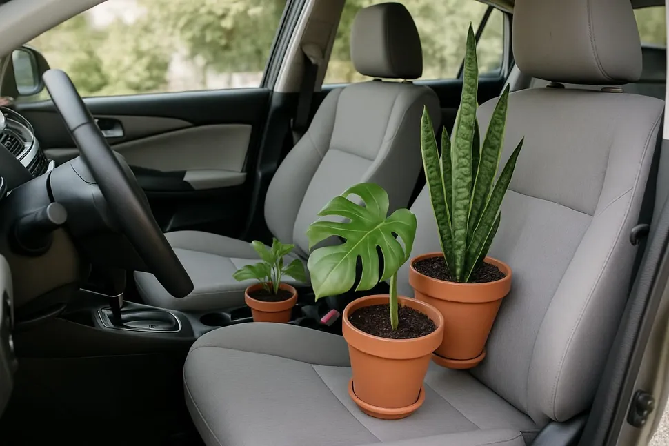 Clean and tidy front seat with plants