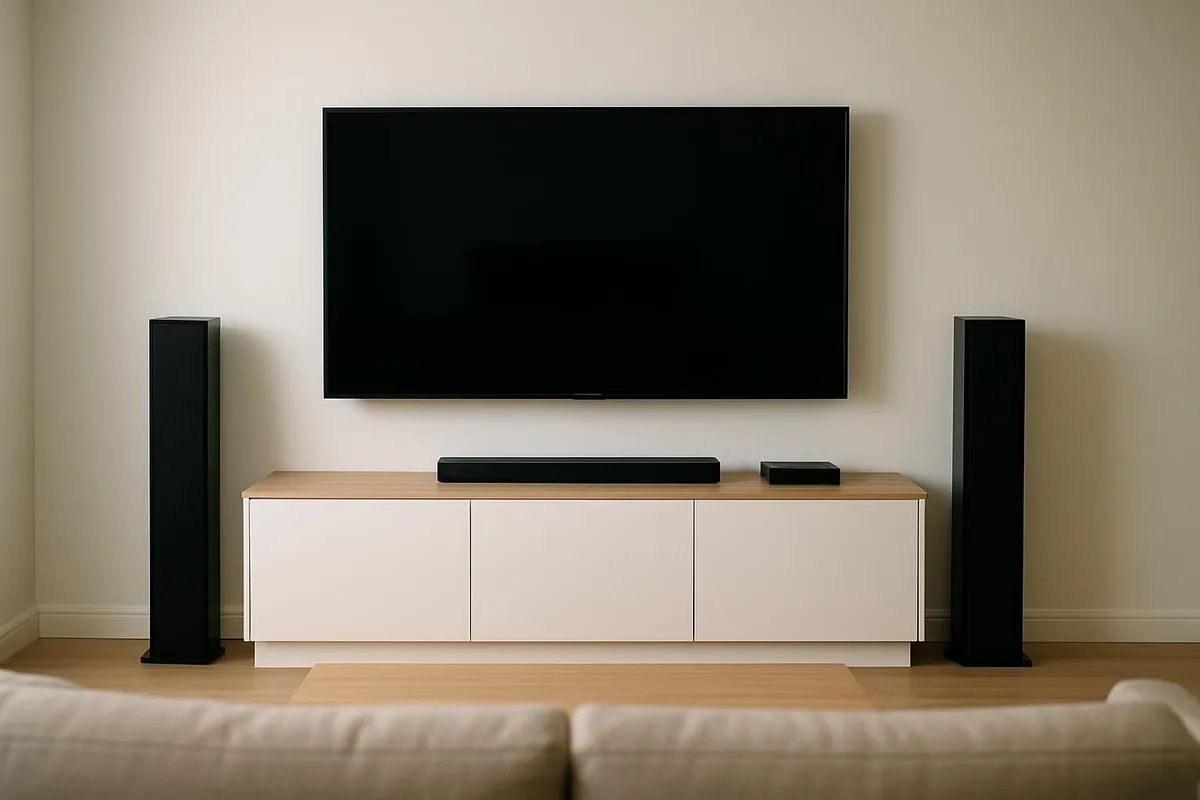 Clean home theater setup with hidden cables and minimal devices