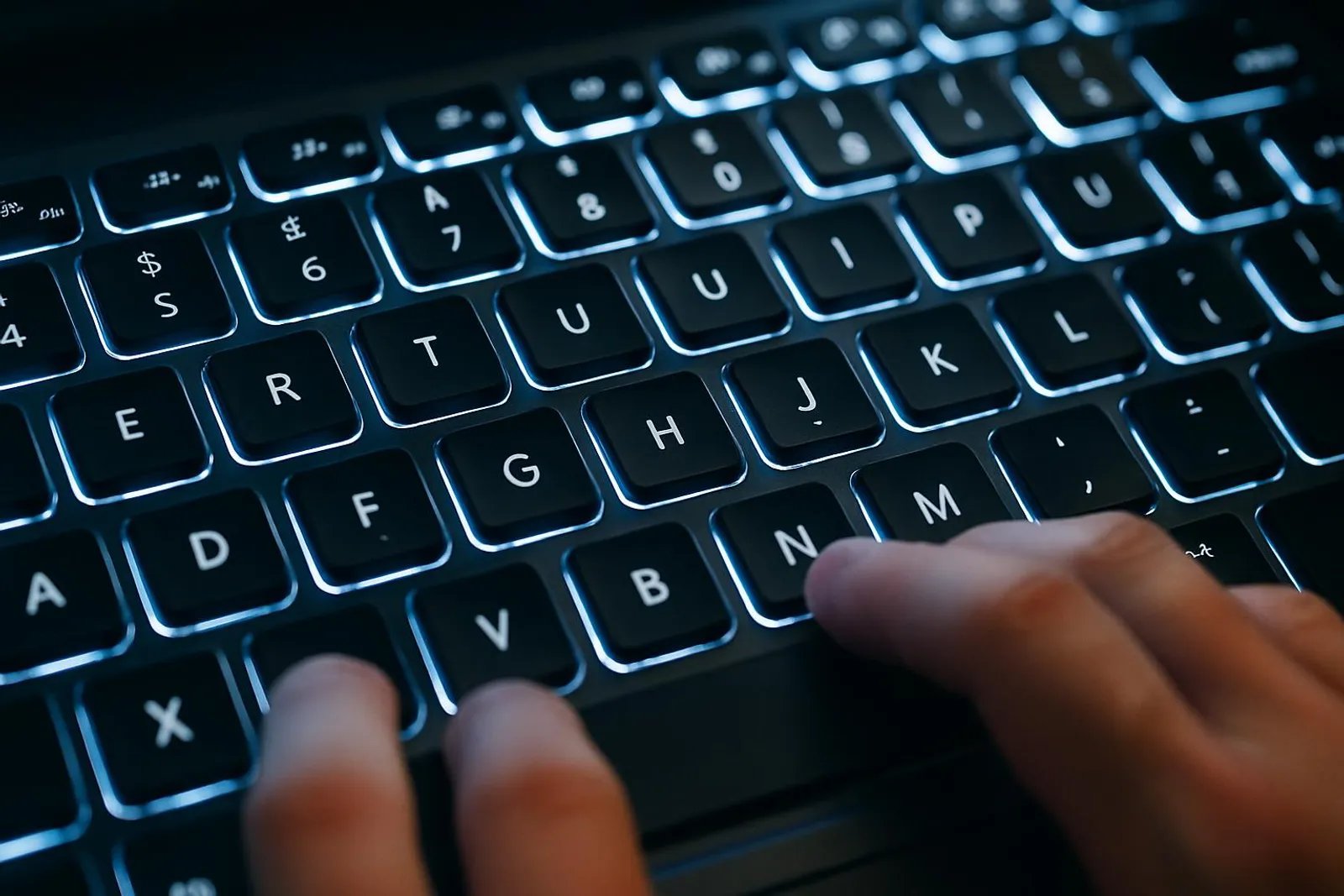 Close-up of a backlit keyboard ready for speed typing