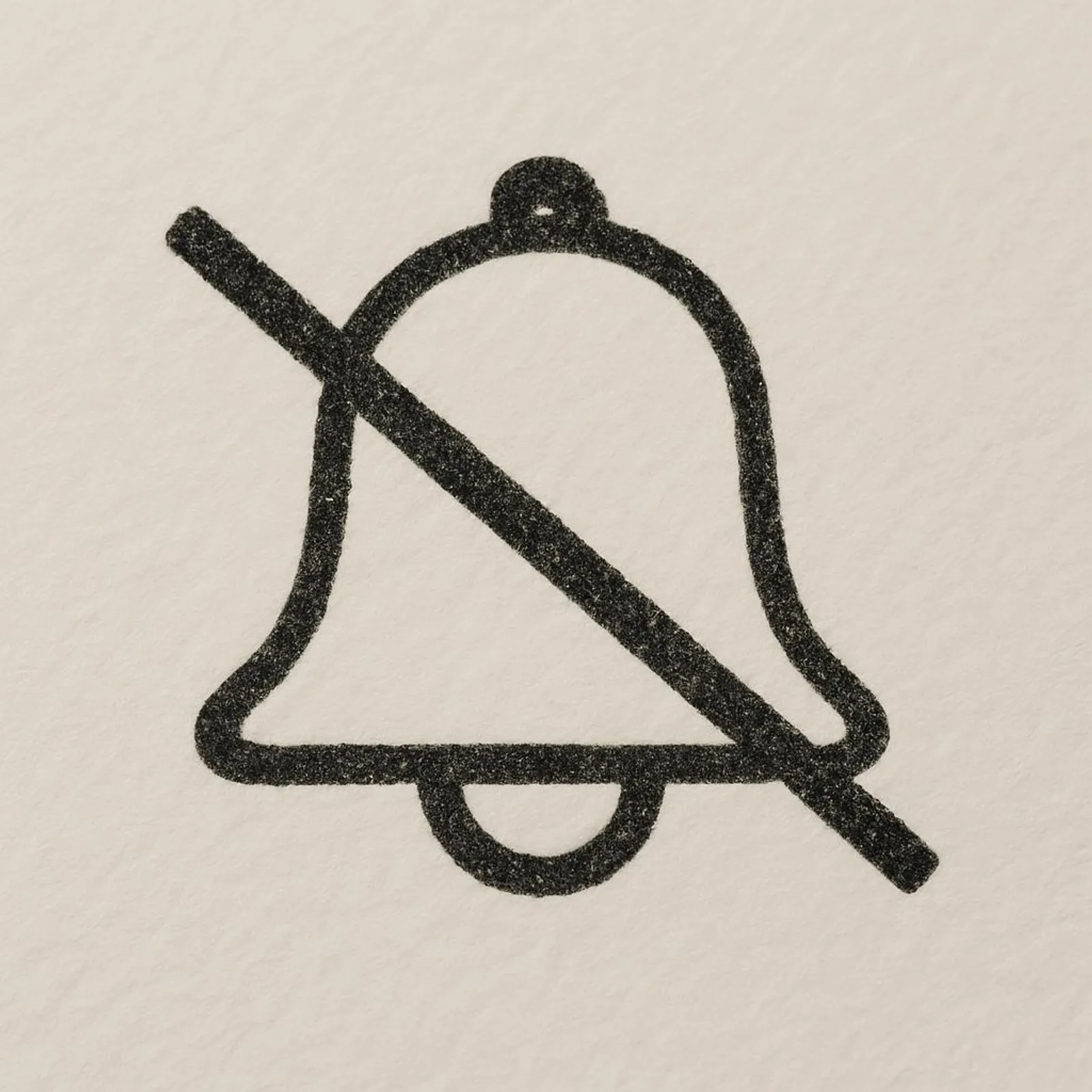 Close-up of a bell icon with a strikethrough drawn on paper.