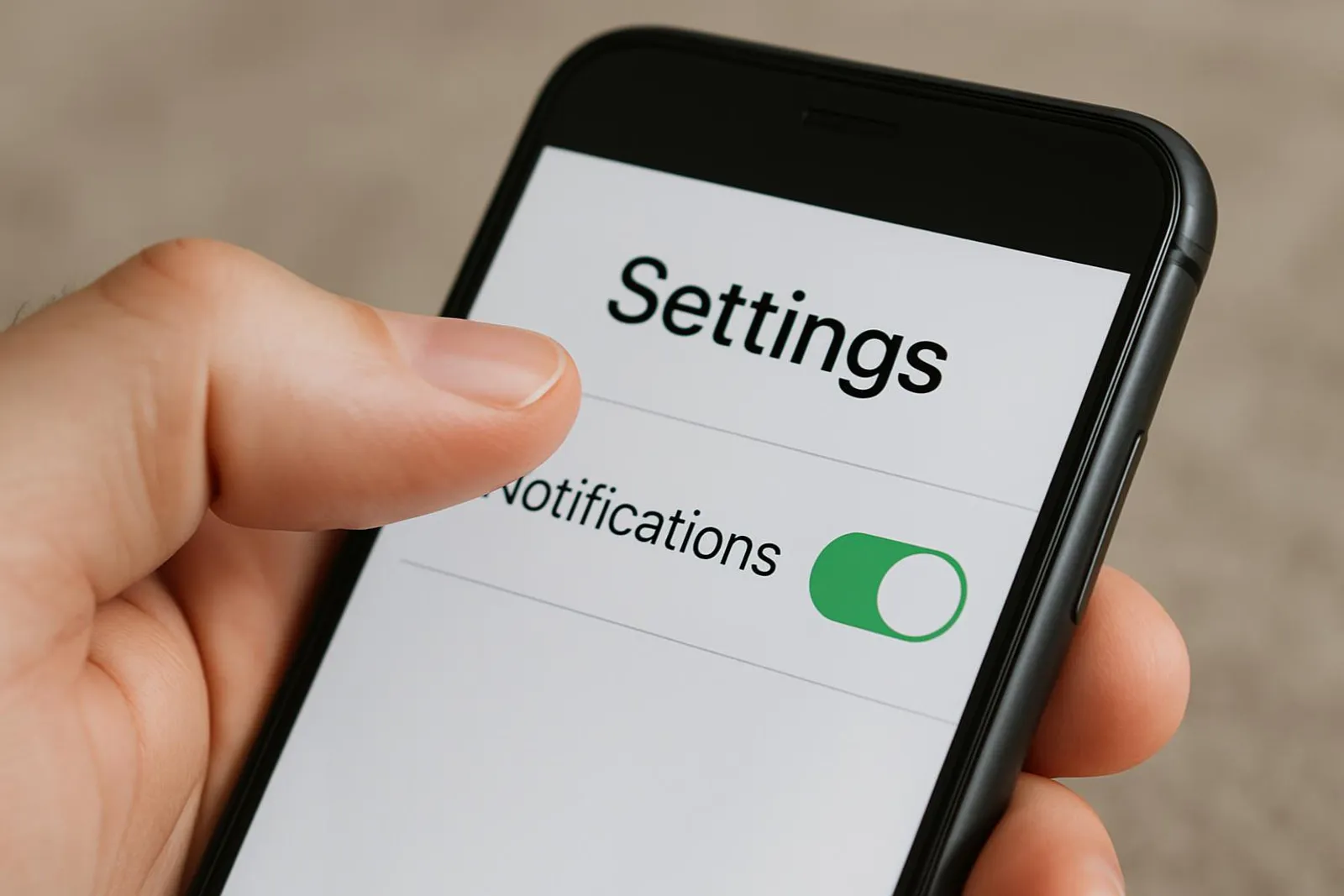Close-up of a hand toggling a settings switch on a smartphone.