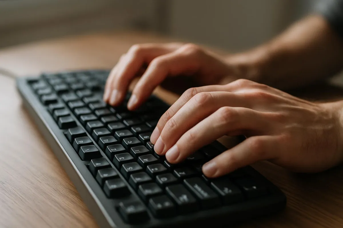 Close-up of a keyboard and hands typing during a short sprint