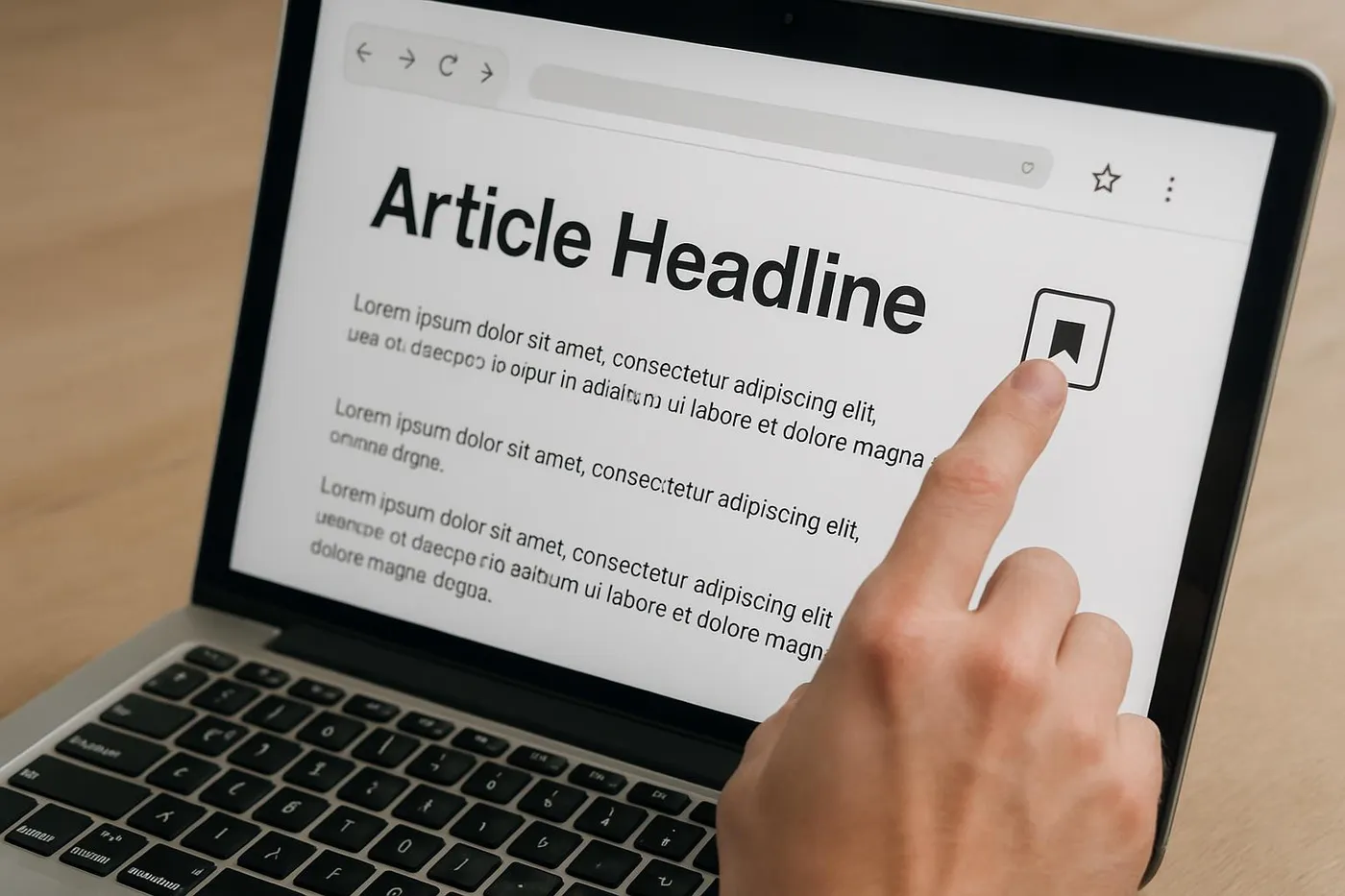 Close-up of a person bookmarking an article on a laptop