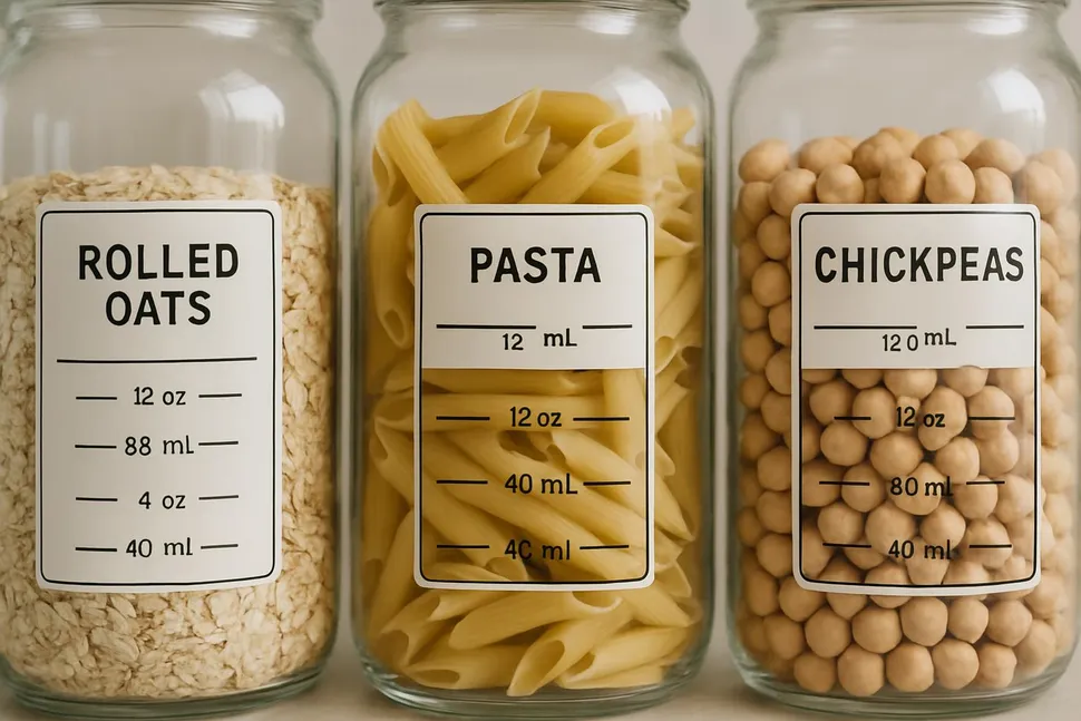 Close-up of clear labels and even fill lines in jars