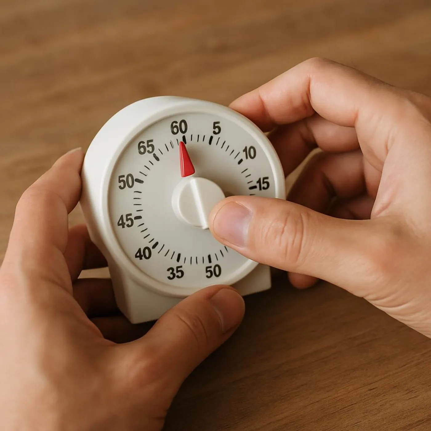 Close-up of hands setting an analog timer