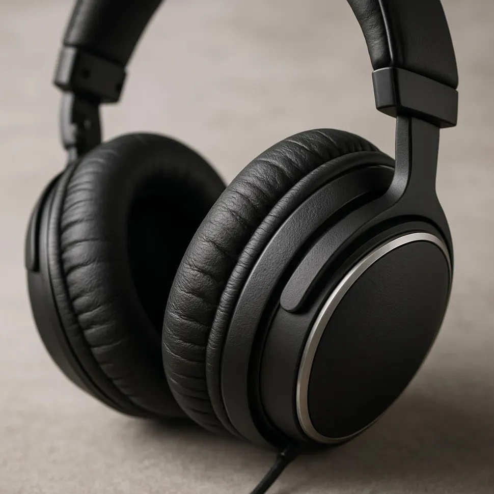 Close-up of over-ear headphones with soft ear pads