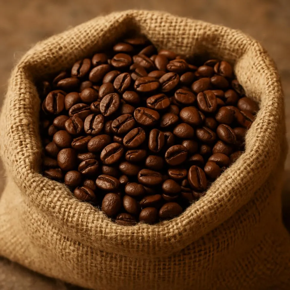 Coffee beans in jute sack