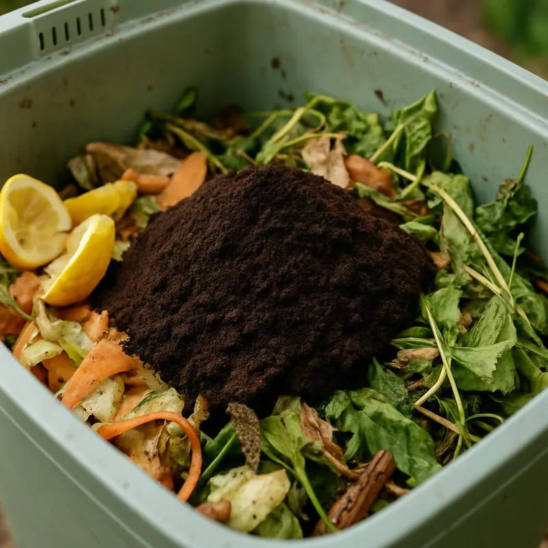 Coffee grounds in compost bin
