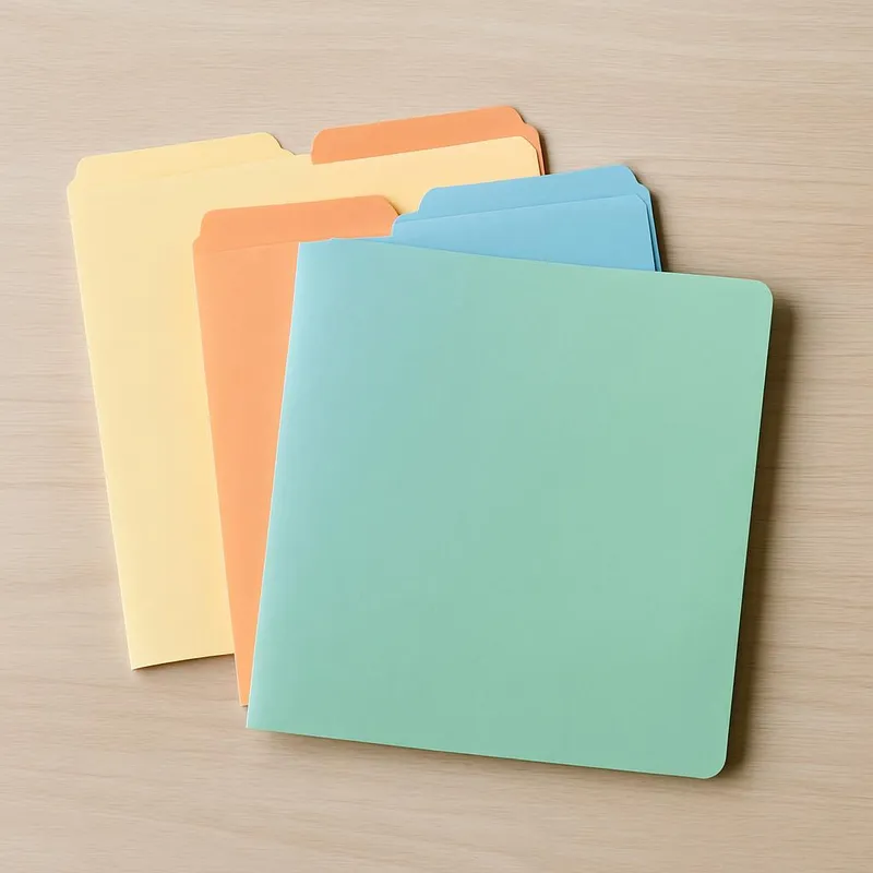  Color-coded minimalist folders on a desk