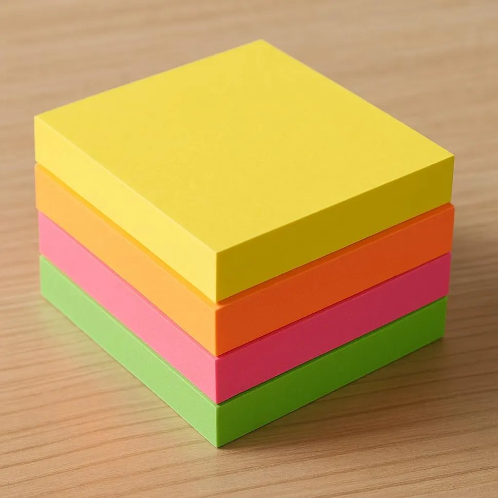 Color-coded sticky notes stacked and ready