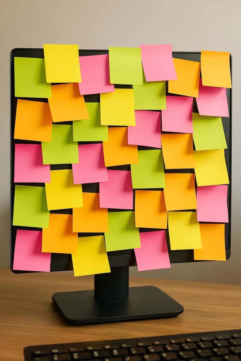 Colorful sticky notes covering a computer screen