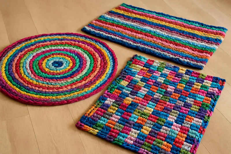 Colorful upcycled rag rugs made with old t-shirts