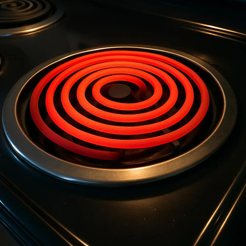 Electric coil range glowing red