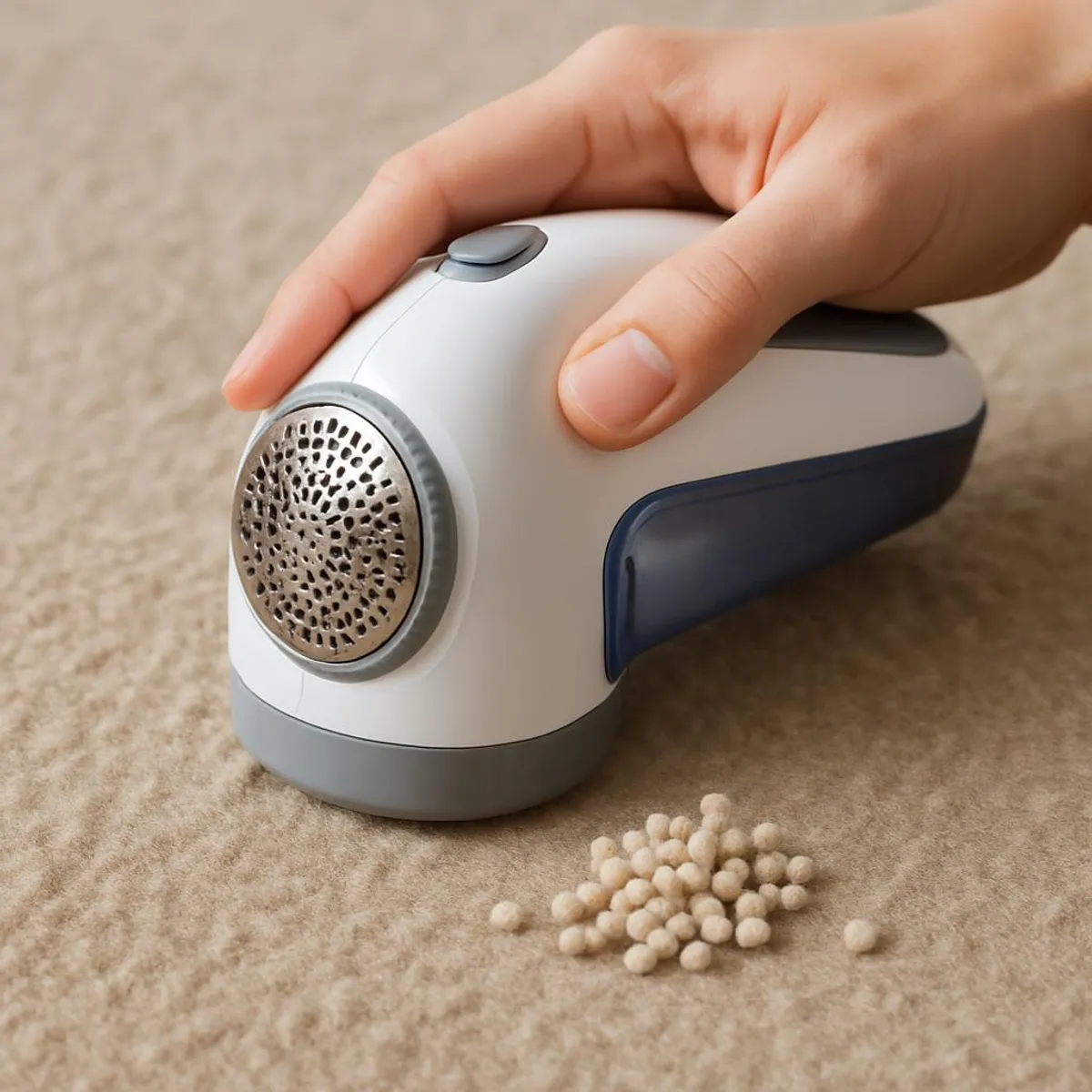 Fabric shaver removing pills from a wool surface