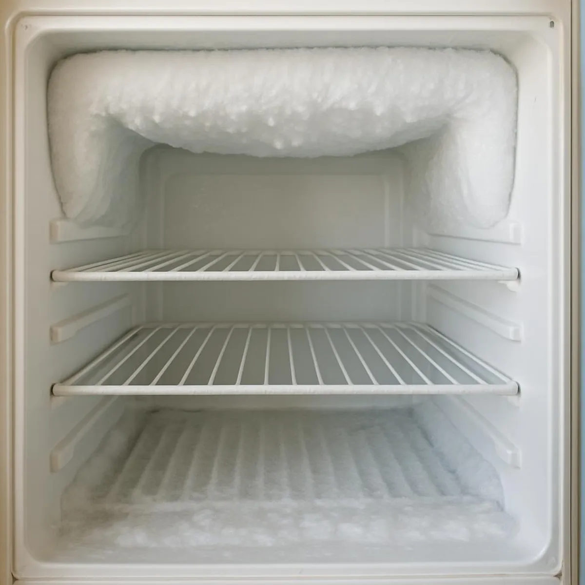 Frost buildup inside a freezer, ready for a quick defrost