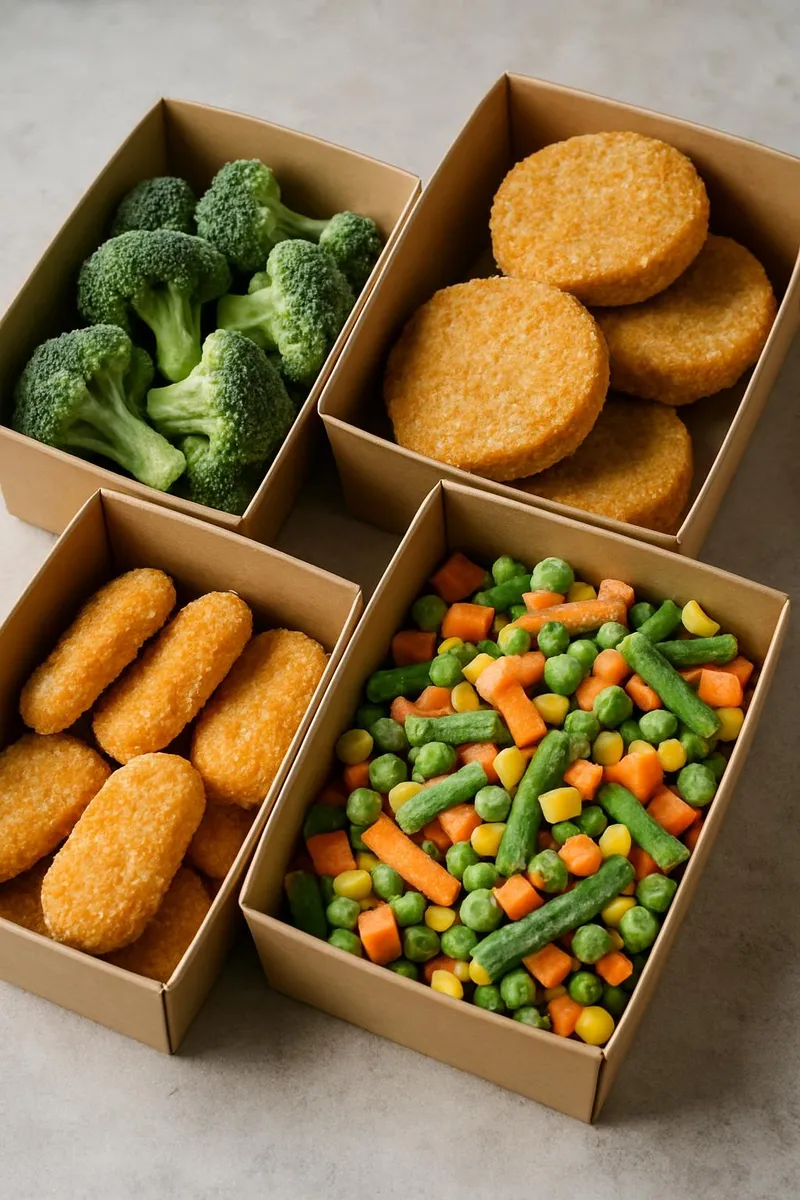Frozen plant-based foods in cardboard packaging