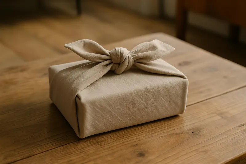 Furoshiki wrapped gift on table