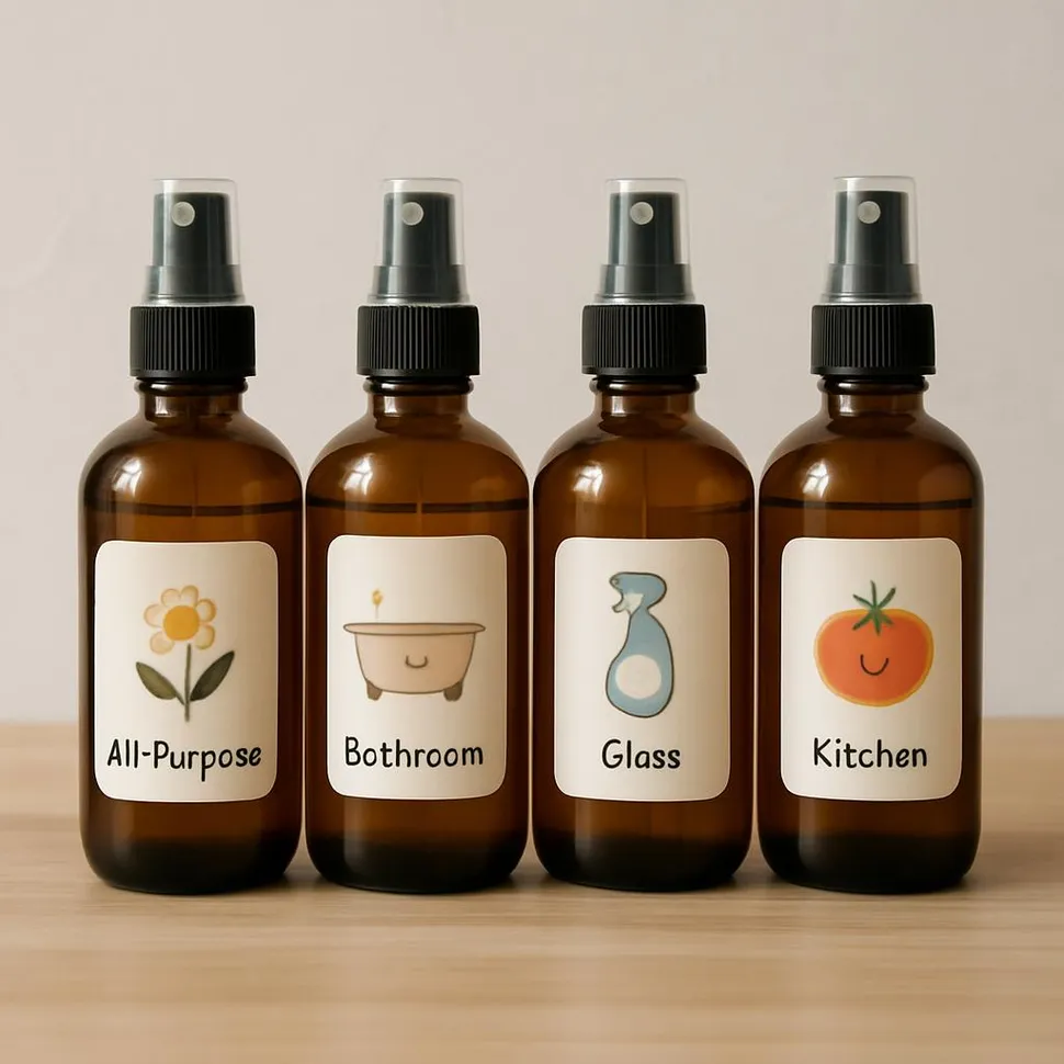 Glass spray bottles with cute labels