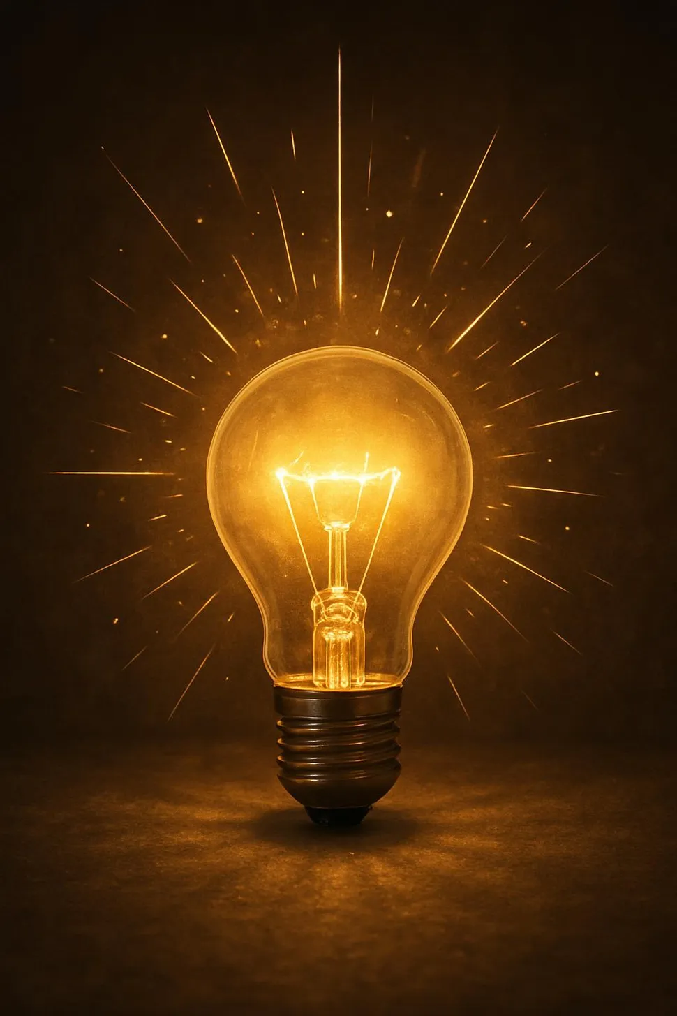 Glowing light bulb representing a burst of ideas