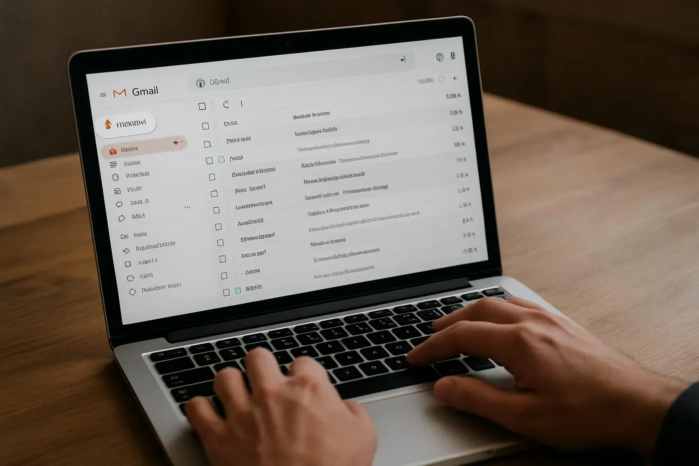 Gmail open on a laptop while someone types