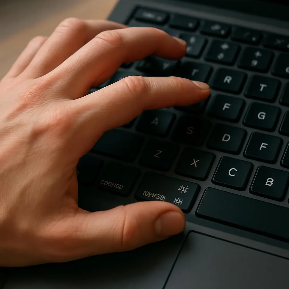 Hand on keyboard, fingers hovering like a shortcut pro