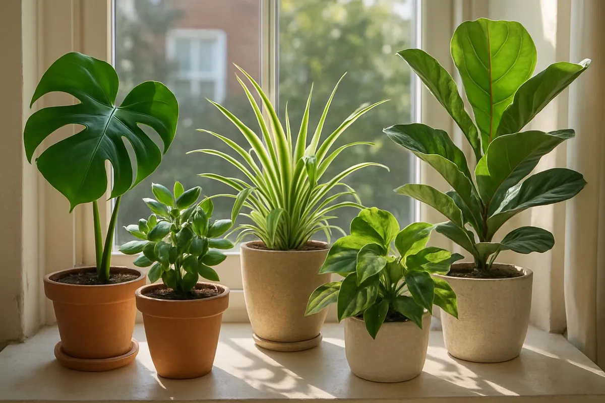 Happy houseplants thriving near a sunny window