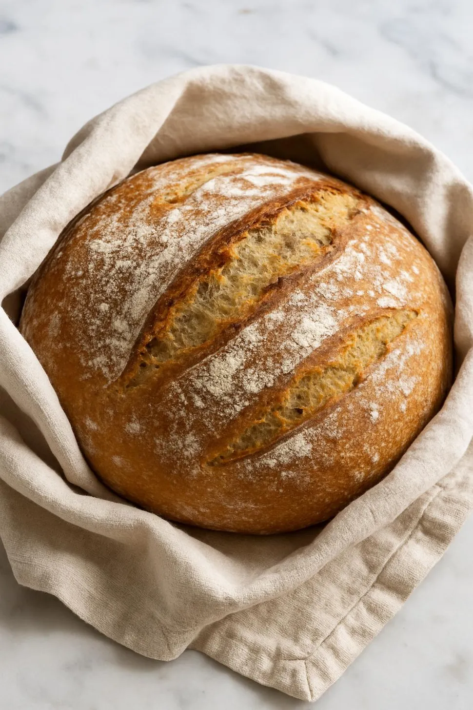 Homemade bread in a cloth wrap