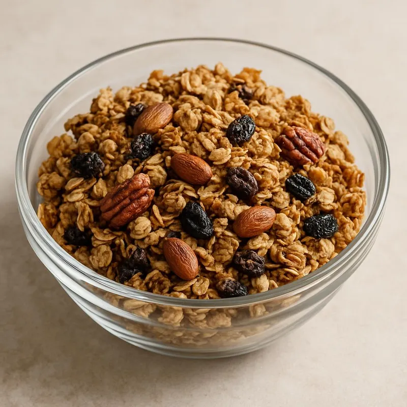 Homemade granola in a glass bowl
