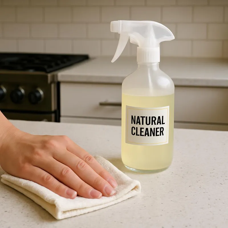 Kitchen counter cleaned with natural cleaner